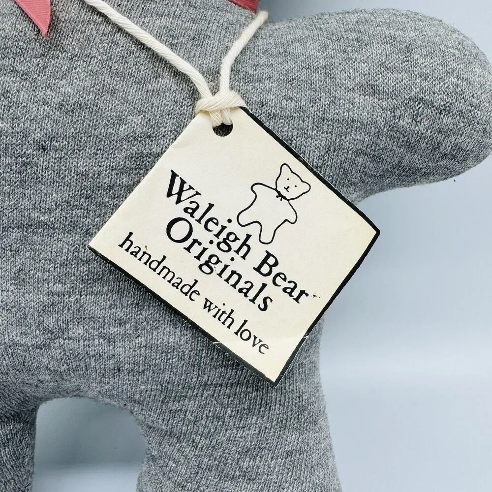 Waleigh Bear Originals Handmade Plush Teddy Bear Grey Knit Jersey Coral NWT New